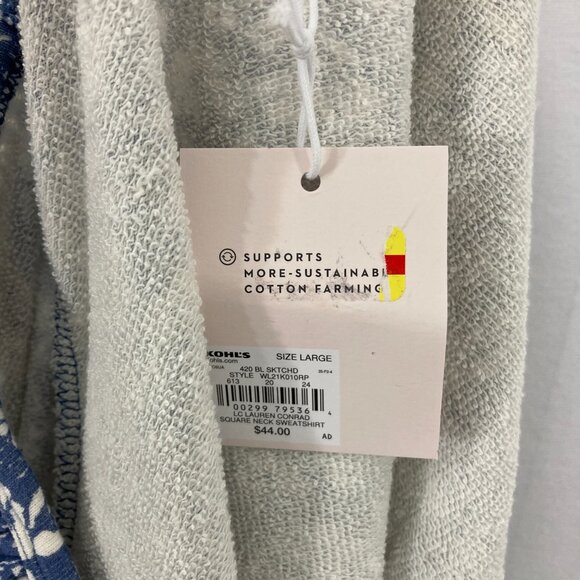 New LC Lauren Conrad Large Blue White Ditsy Floral Square Neck Puff Sleeve Blous - Picture 3 of 10